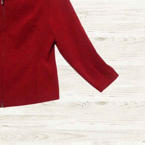 Amanda Smith  ize 14P womens blazer jacket long sleeves dk red faux suede - Picture 10 of 13